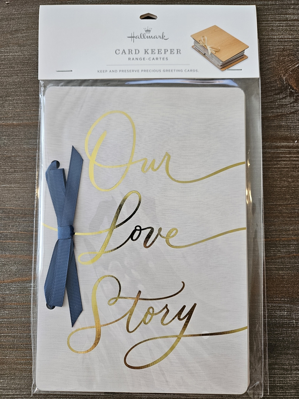 Hallmark Card Keeper in White with Blue Ribbon New